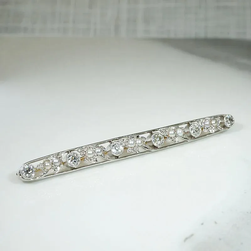 Grand Old Mine Diamond & Pearl Bar Pin