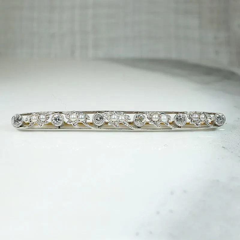 Grand Old Mine Diamond & Pearl Bar Pin