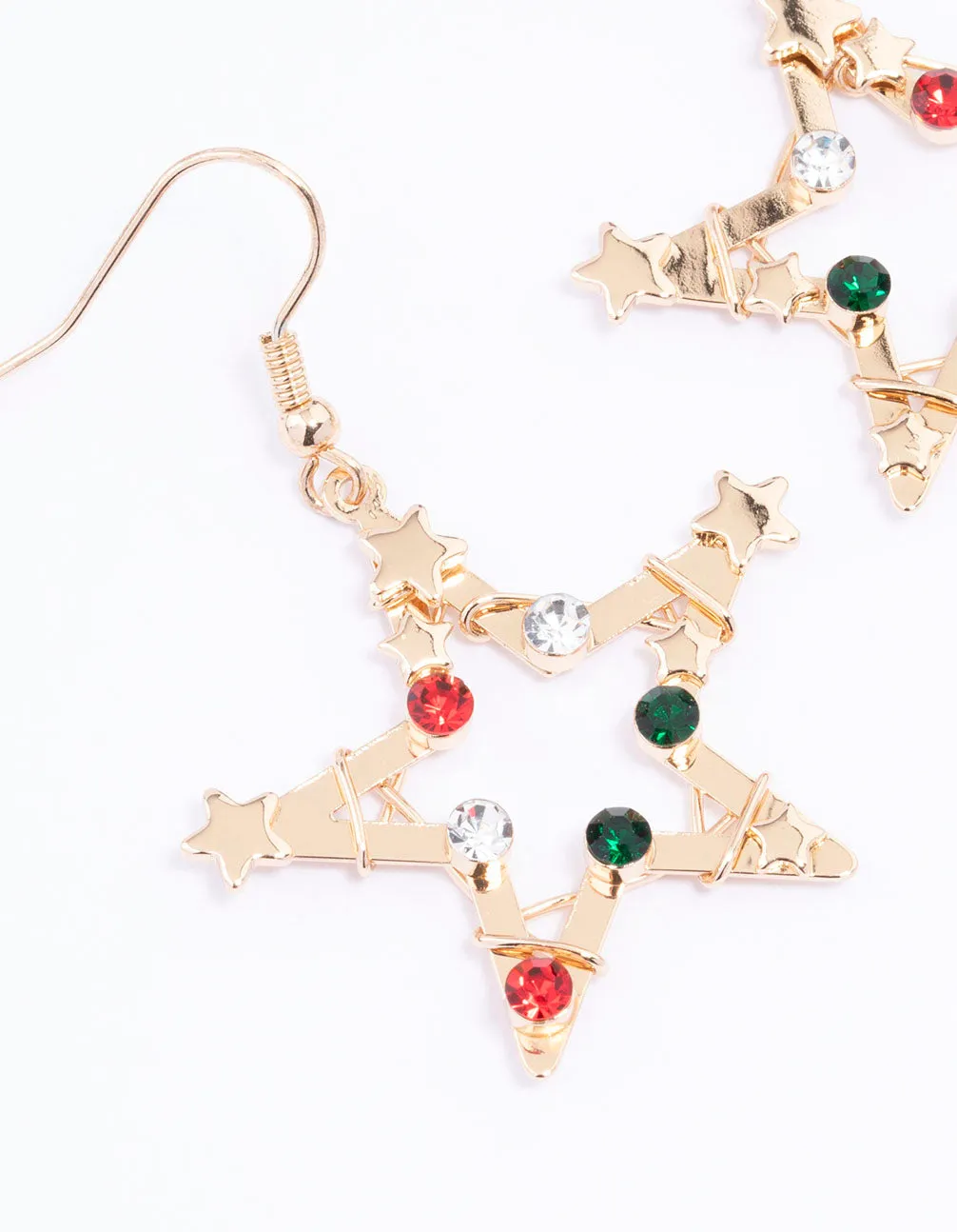 Green & Red Wrapped Star Drop Earrings