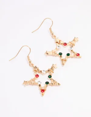 Green & Red Wrapped Star Drop Earrings