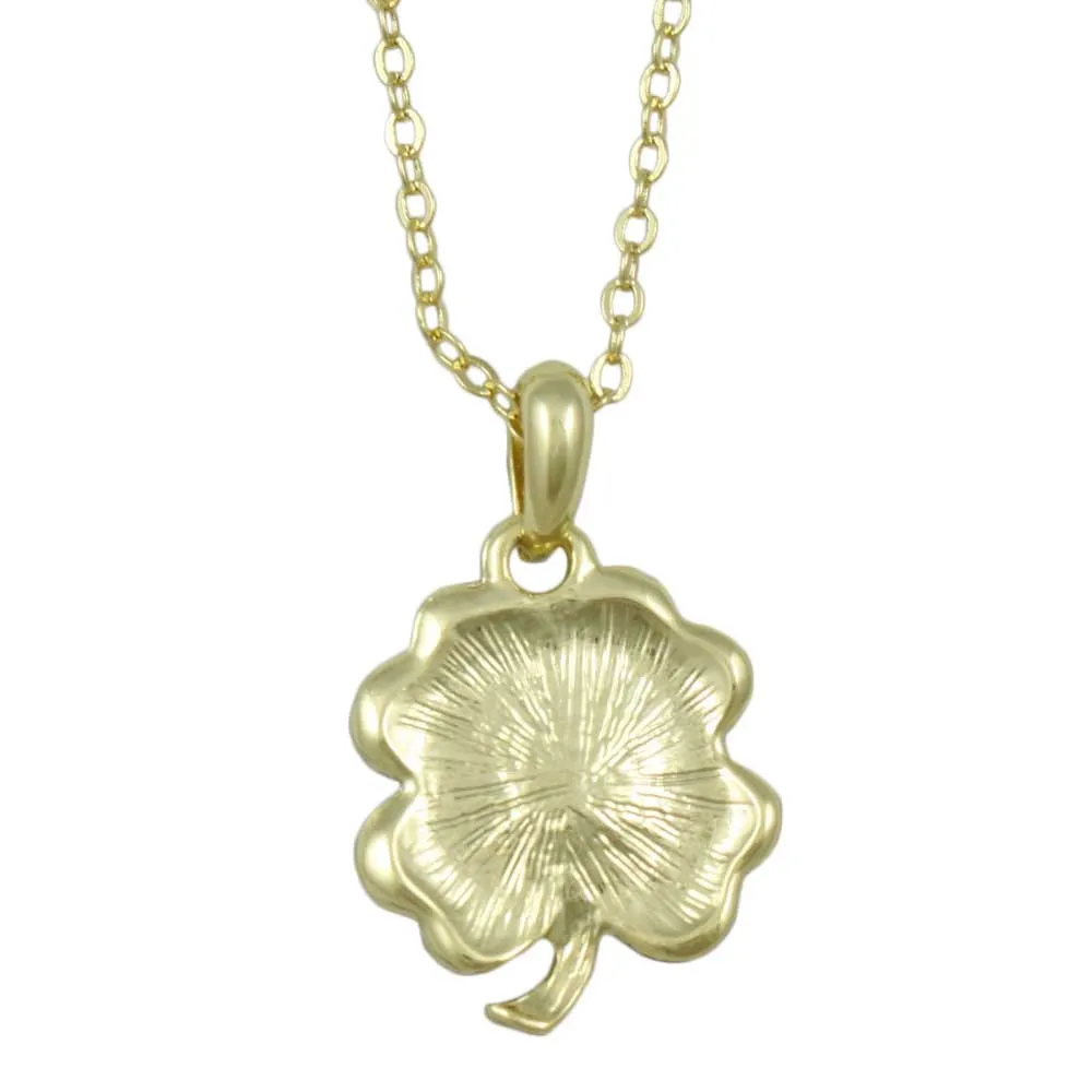 Green Enamel 4 Leaf Clover Pendant on Gold Chain - FE115N