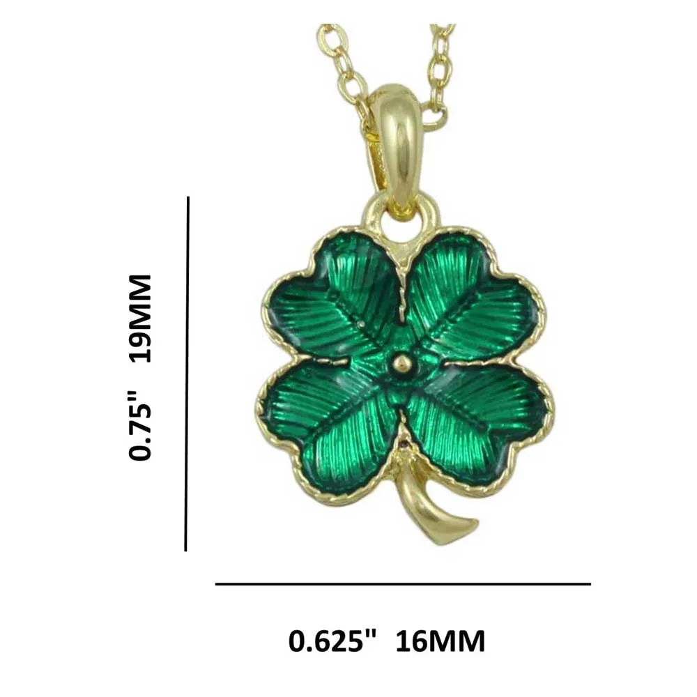 Green Enamel 4 Leaf Clover Pendant on Gold Chain - FE115N