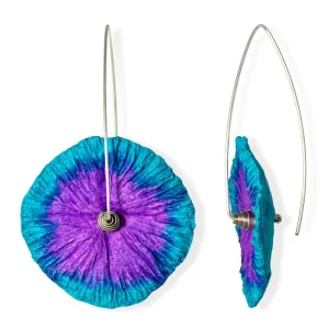 Handmade Flower Earrings Made From Papier-Mâché Turquoise Purple Long