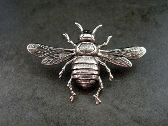 Handmade Oxidized Silver Bee Brooch