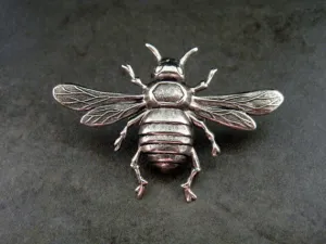 Handmade Oxidized Silver Bee Brooch