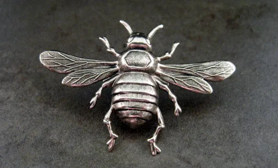 Handmade Oxidized Silver Bee Brooch