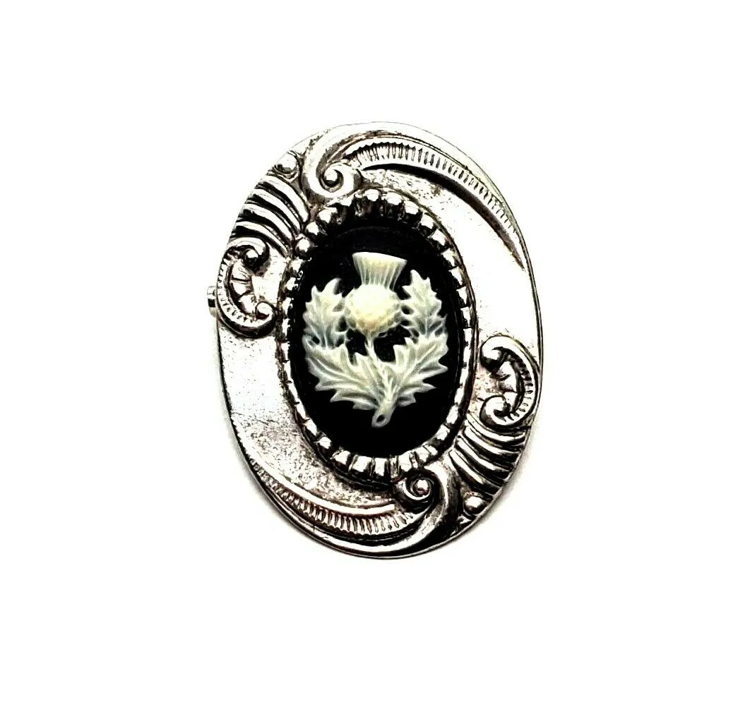 Handmade Scottish Thistle Celctic Cameo Brooch Pin