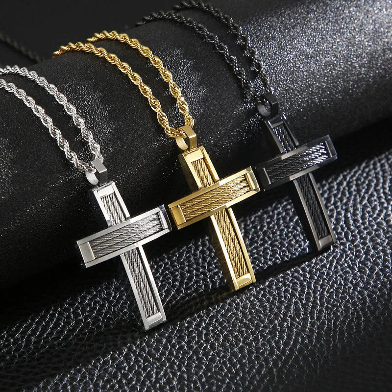 Hip-Hop Steel Wire Cross Pendant for Men - European & American Style