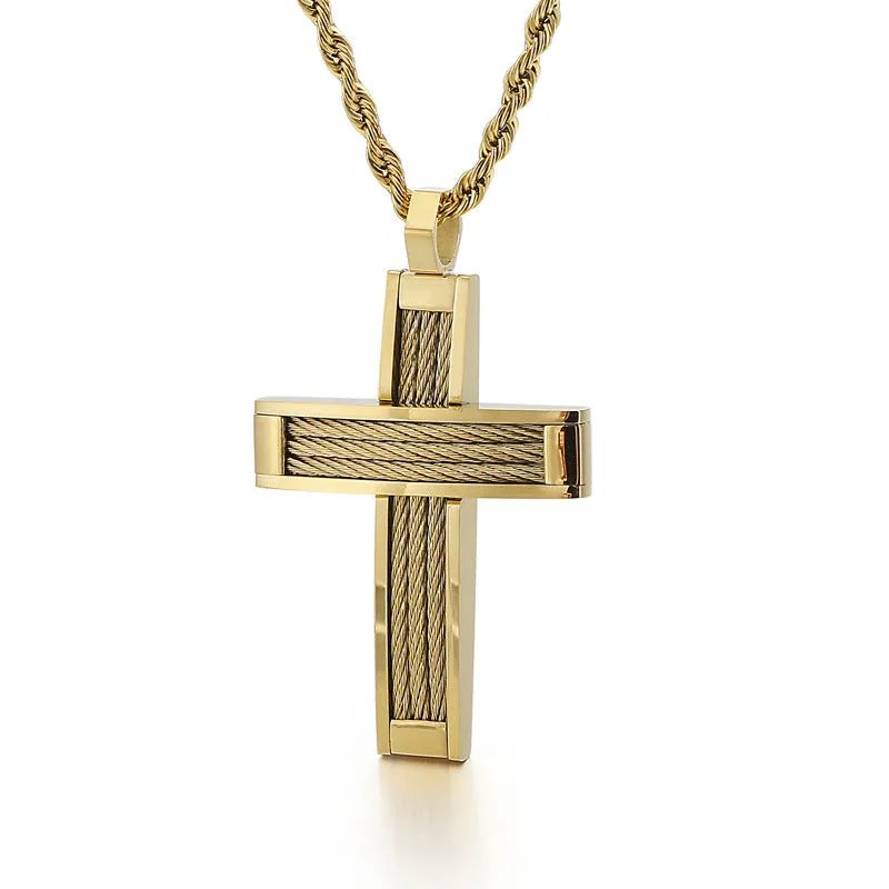 Hip-Hop Steel Wire Cross Pendant for Men - European & American Style