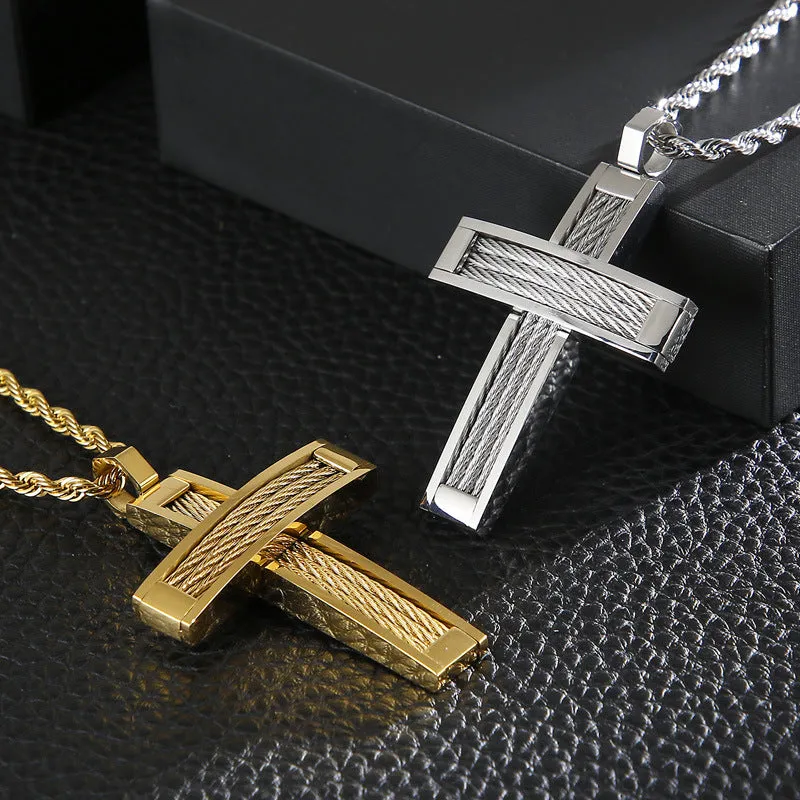 Hip-Hop Steel Wire Cross Pendant for Men - European & American Style