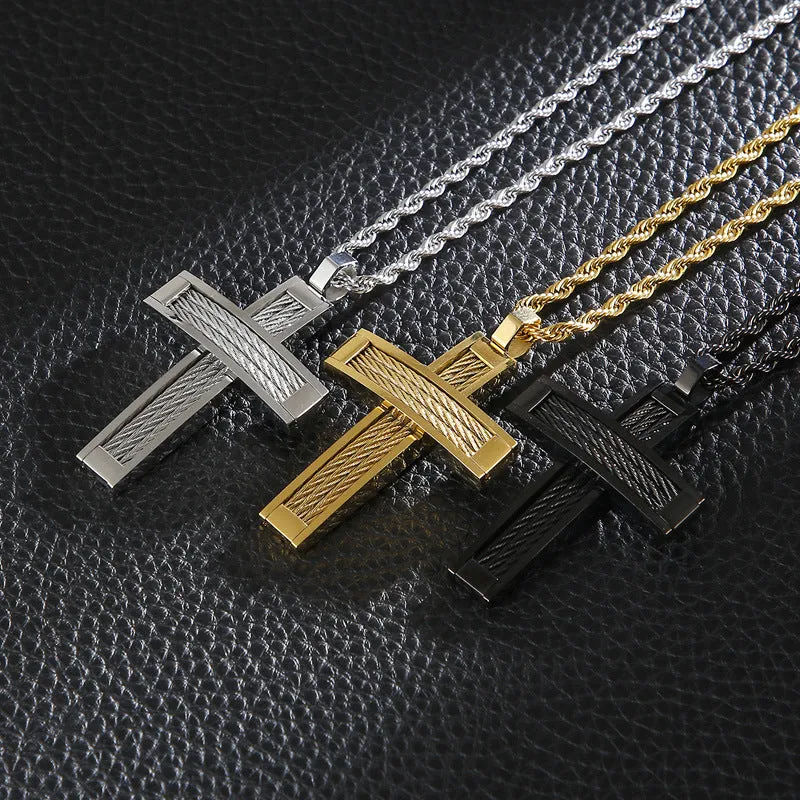 Hip-Hop Steel Wire Cross Pendant for Men - European & American Style