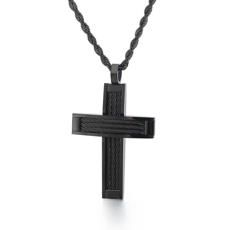 Hip-Hop Steel Wire Cross Pendant for Men - European & American Style