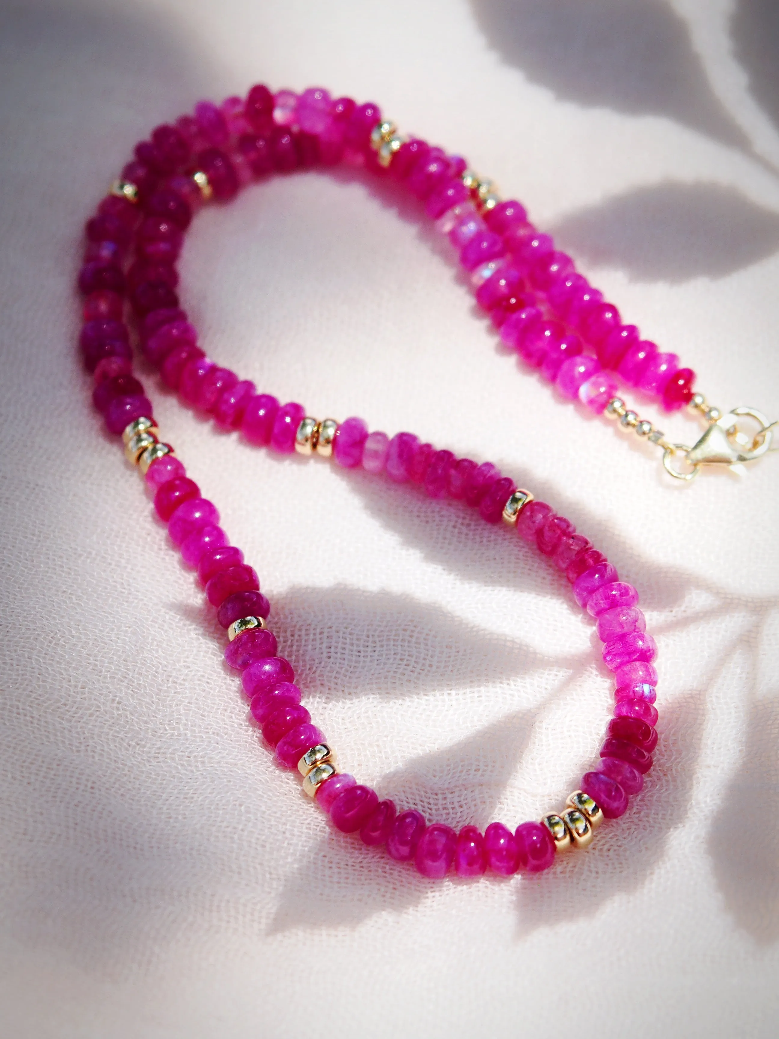 Hot Pink Rainbow Moonstone Gemstone Necklace - Kekipi