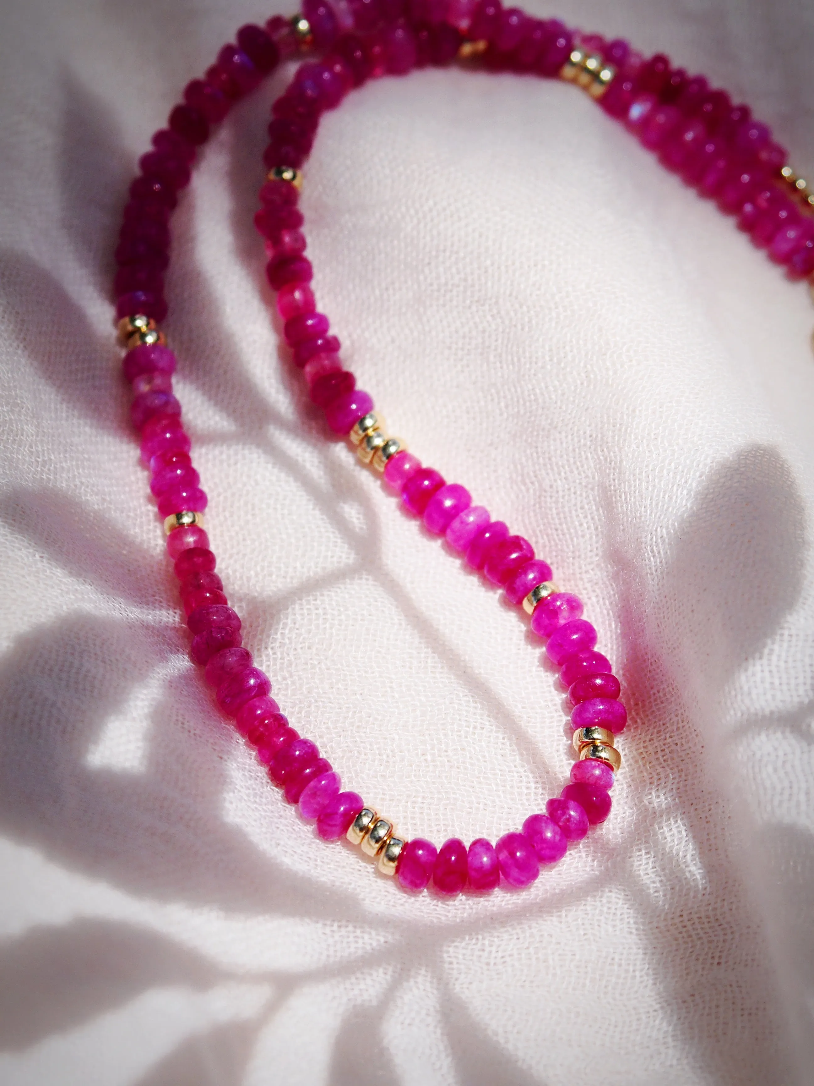 Hot Pink Rainbow Moonstone Gemstone Necklace - Kekipi