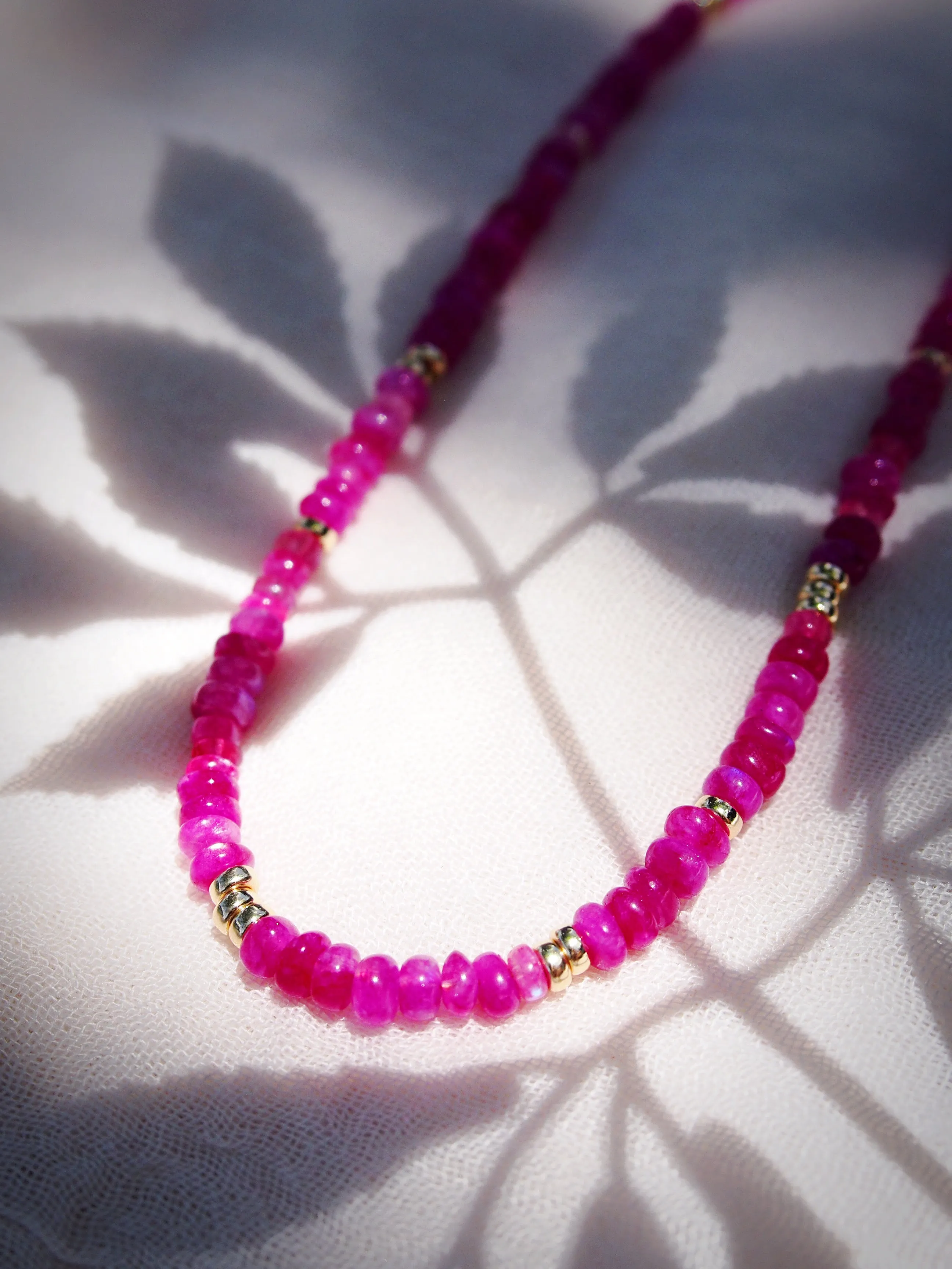 Hot Pink Rainbow Moonstone Gemstone Necklace - Kekipi