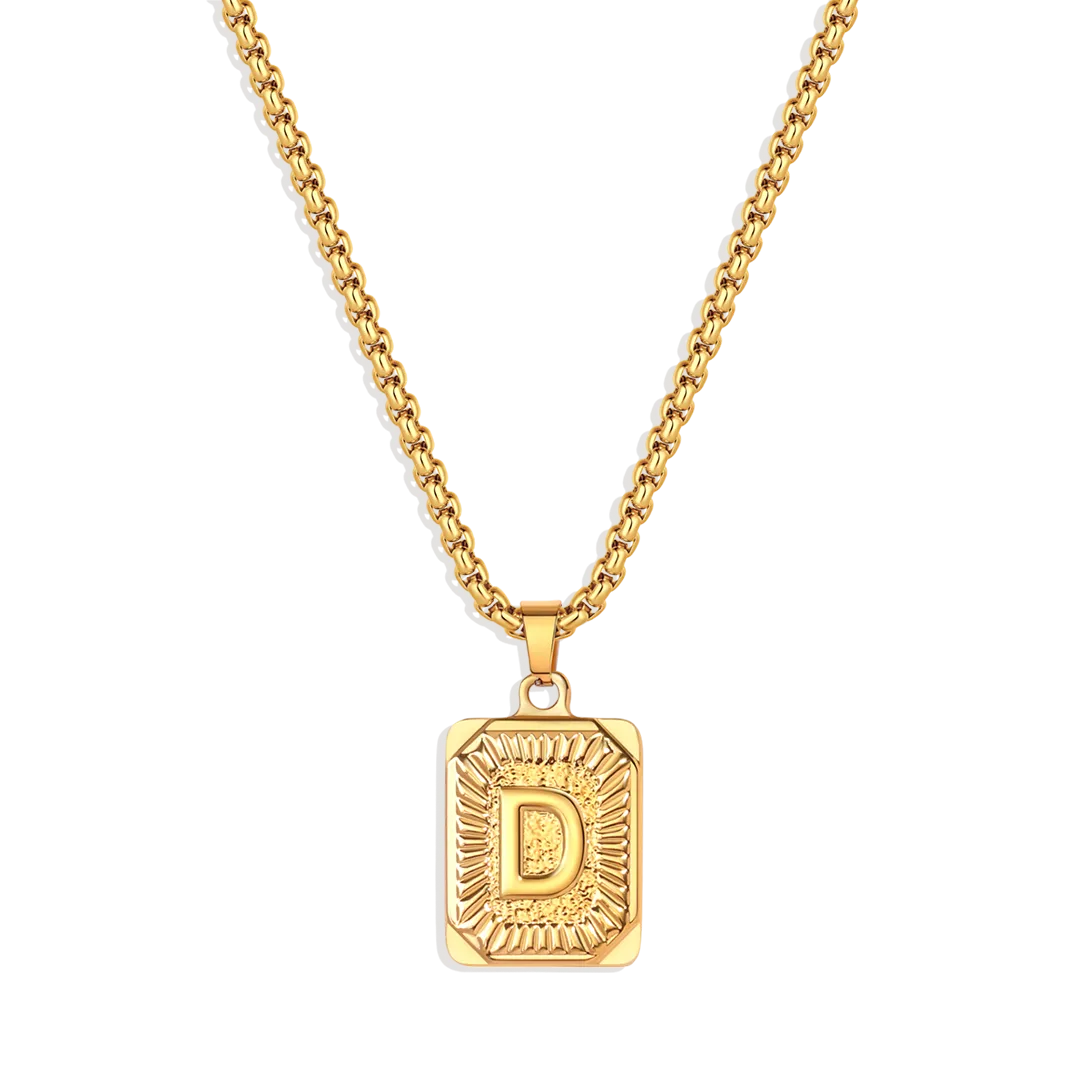 Initial Card Pendant Necklace with Rolo Chain