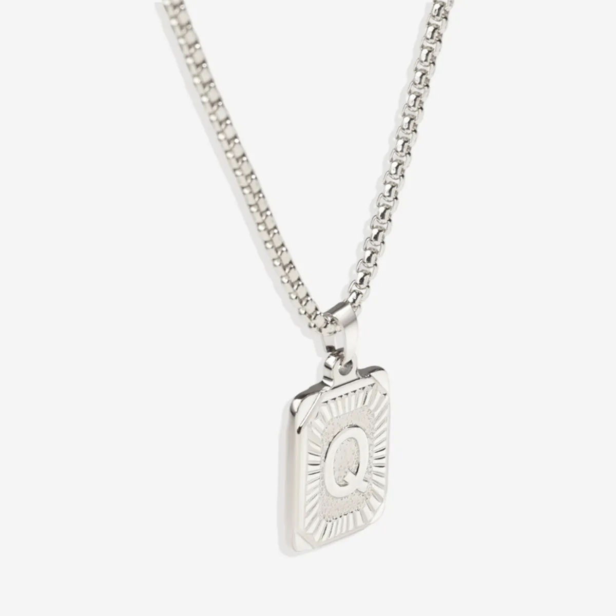 Initial Card Pendant Necklace with Rolo Chain