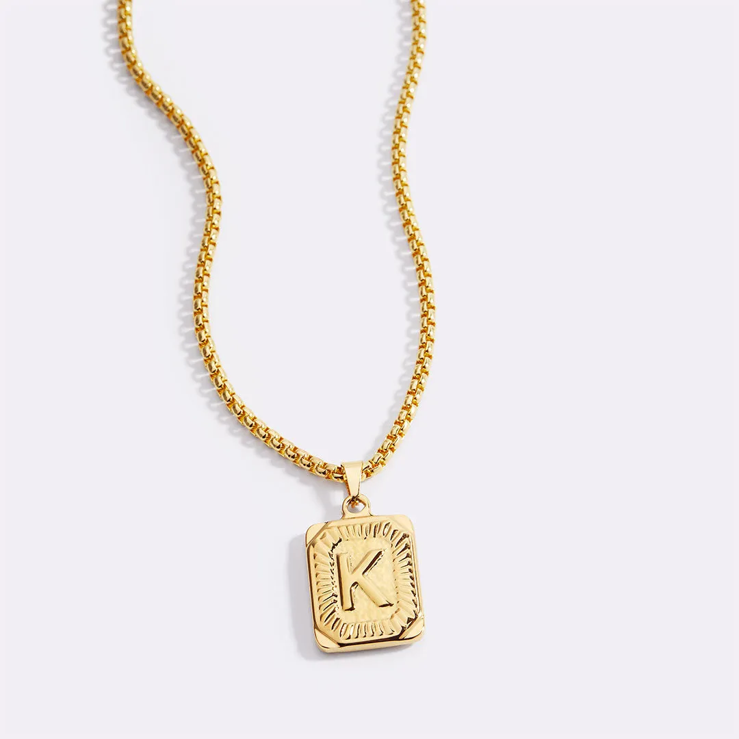 Initial Card Pendant Necklace with Rolo Chain