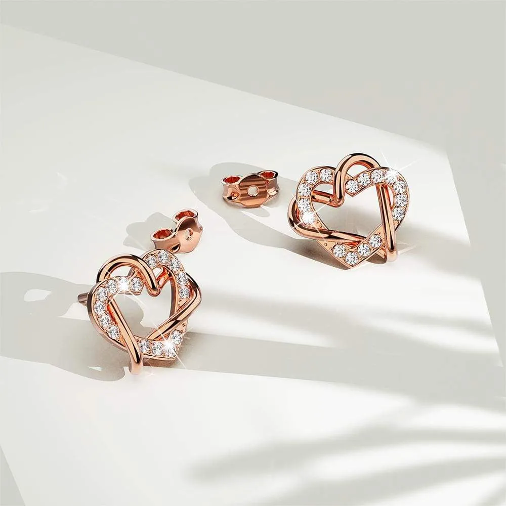 Intertwined Love & Hearts Rose Gold Plated Stud Earrings Embellished With SWAROVSKI Crystals