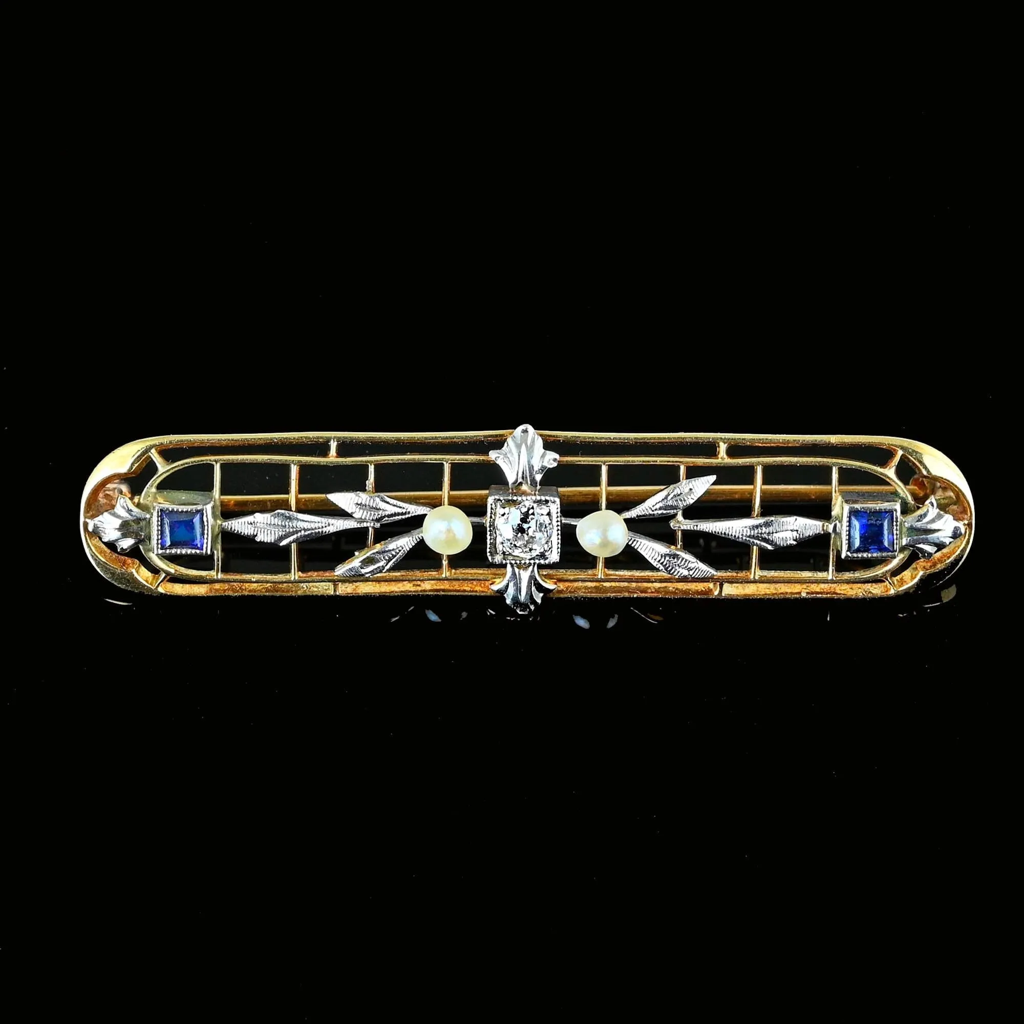 Krementz 14K Gold Platinum Diamond Sapphire Brooch