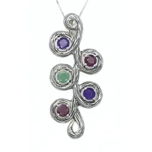 Large Branch Necklace - Real Ruby and Emerald Pendant - Blue Sapphire Leaf Pendant