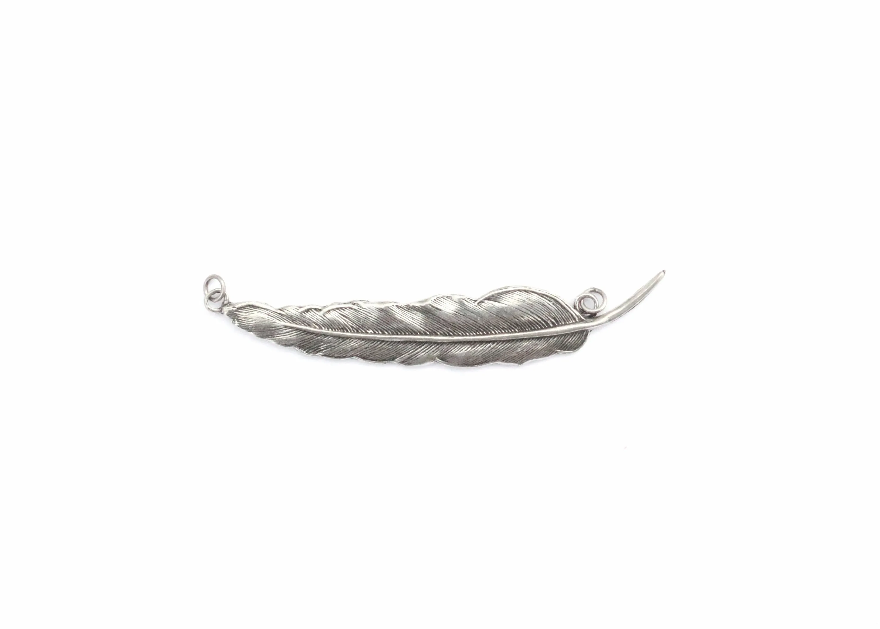 Large Silver Feather Pendant, Silver Leaf Pendant, Feather Charm, Feather Necklace, Feather Jewelry, Side to Side Pendant,Statement Necklace