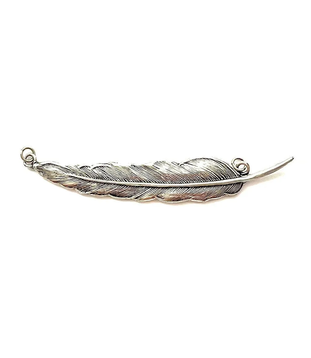 Large Silver Feather Pendant, Silver Leaf Pendant, Feather Charm, Feather Necklace, Feather Jewelry, Side to Side Pendant,Statement Necklace