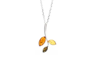 Little Multicolour Amber Pendant - Elegant Sterling Silver Leaf Necklace | Dazzling Baltic Amber Jewelry