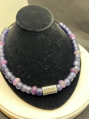 Love and Amethyst beaded suede necklace