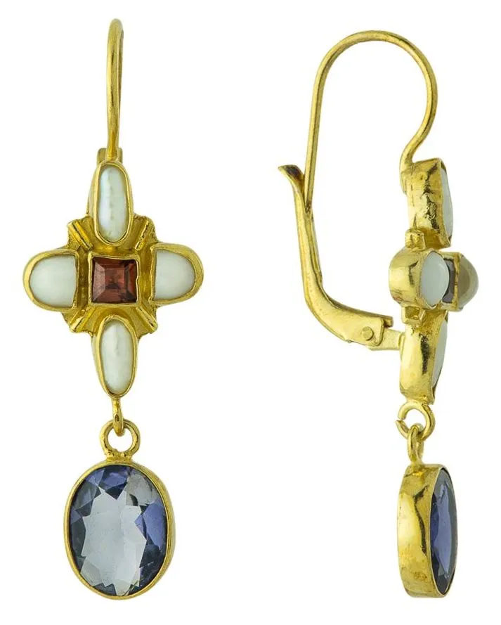 Marseille Iolite, Garnet and Pearl Earrings