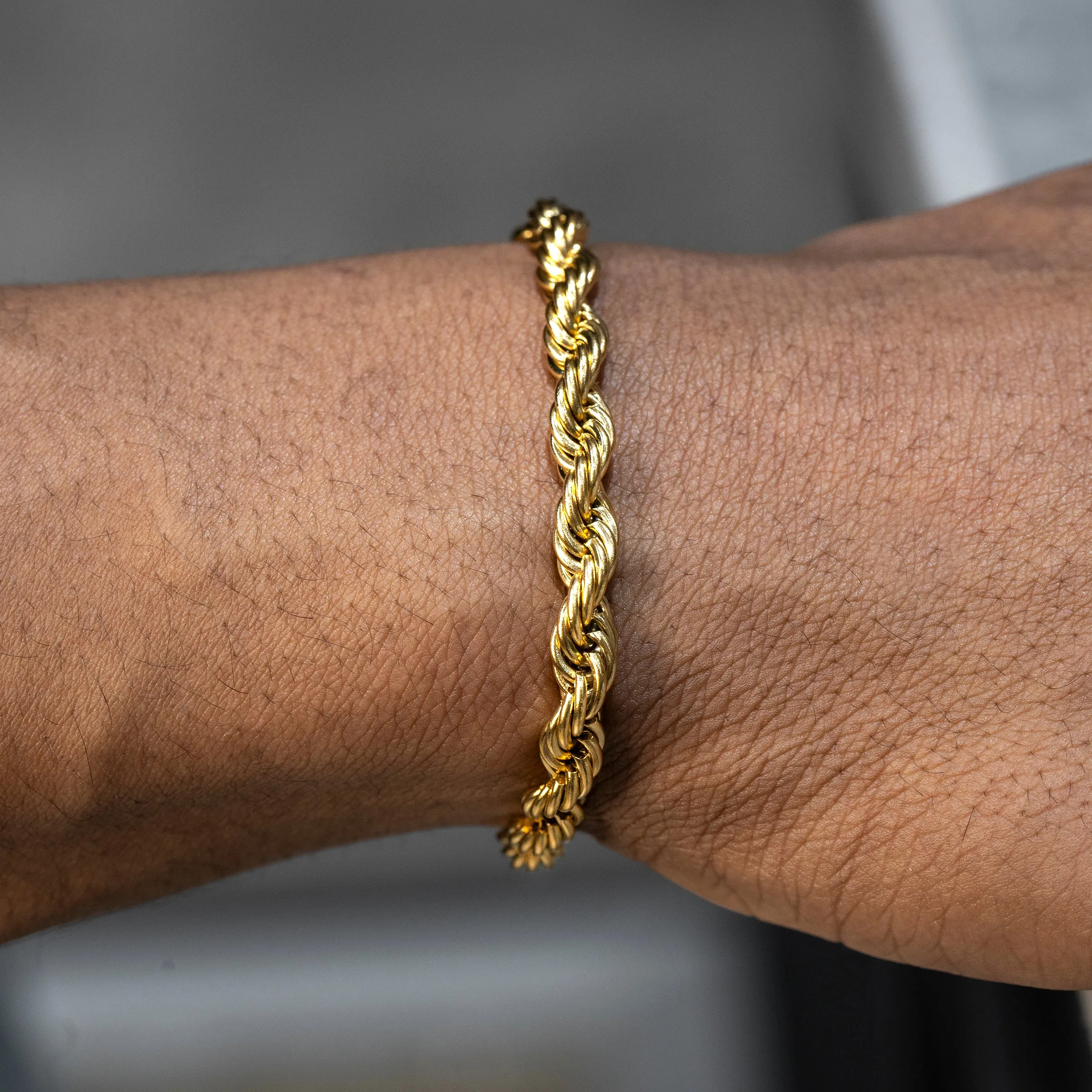 Mens Gold Solid Rope Bracelet