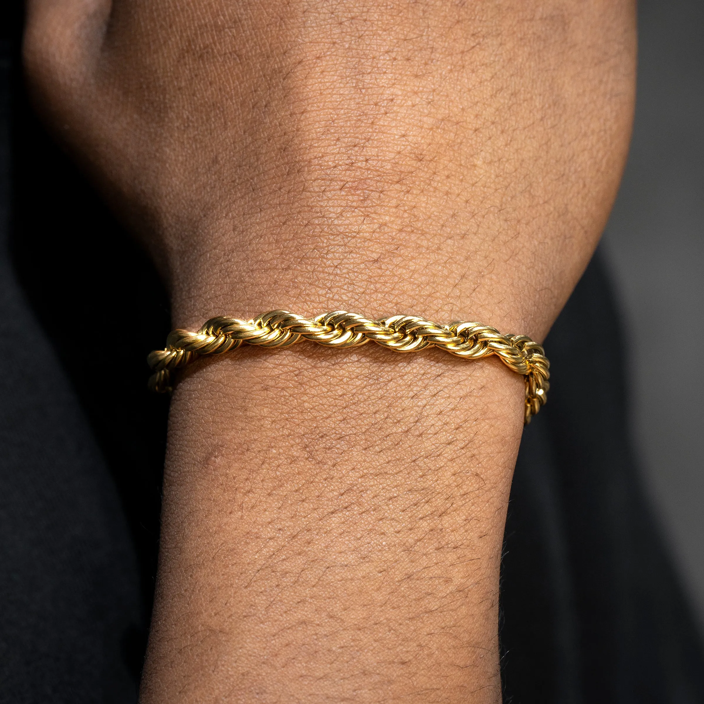 Mens Gold Solid Rope Bracelet