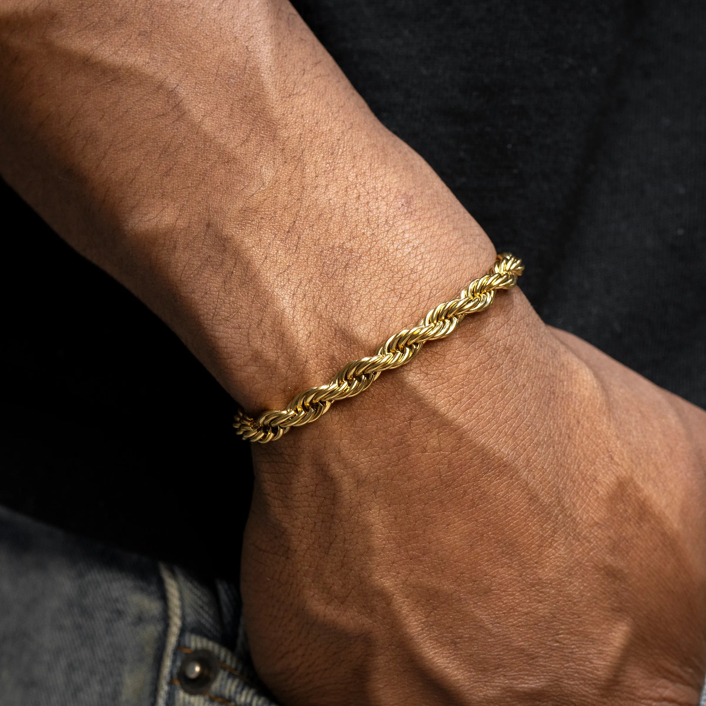 Mens Gold Solid Rope Bracelet