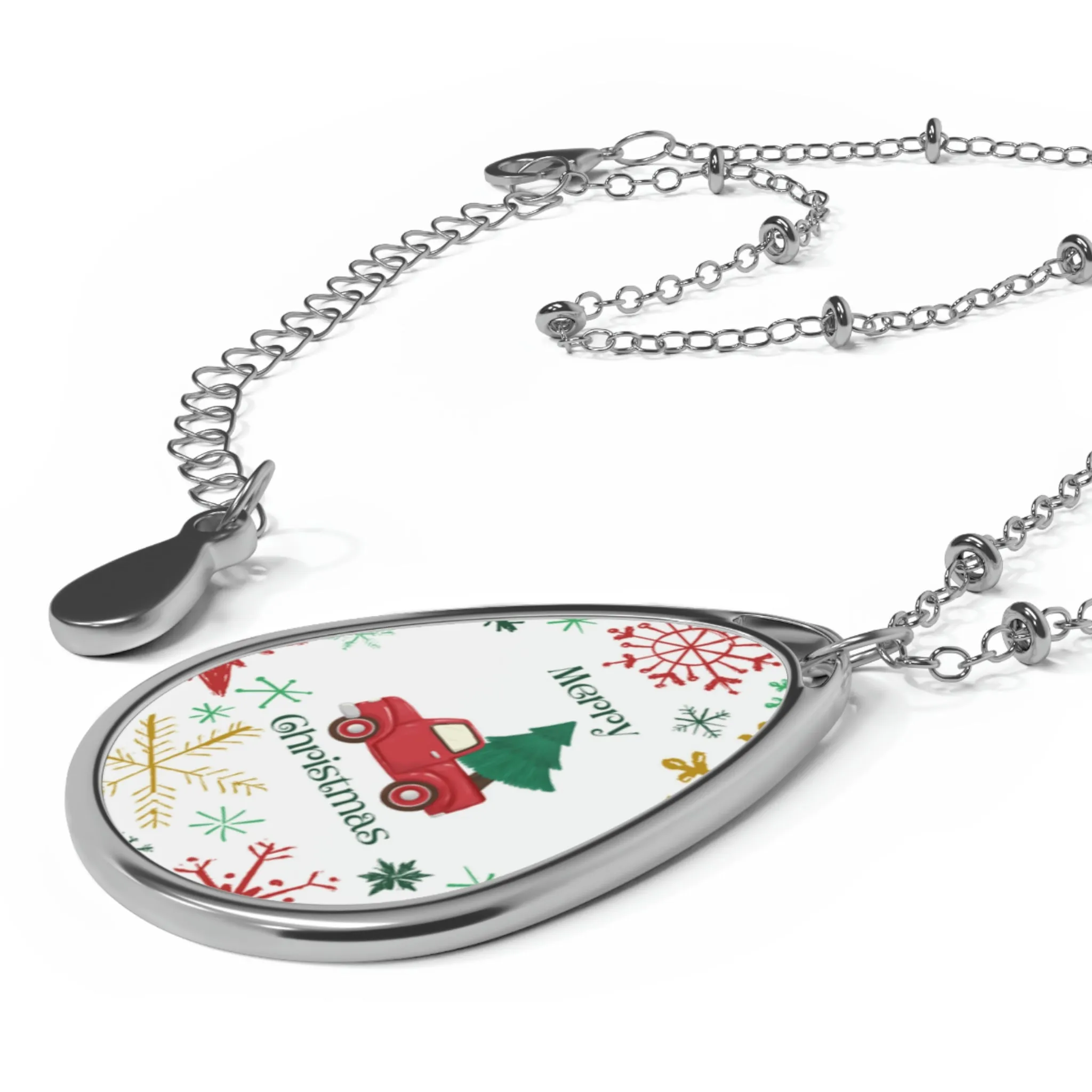 Merry Christmas Oval Necklace