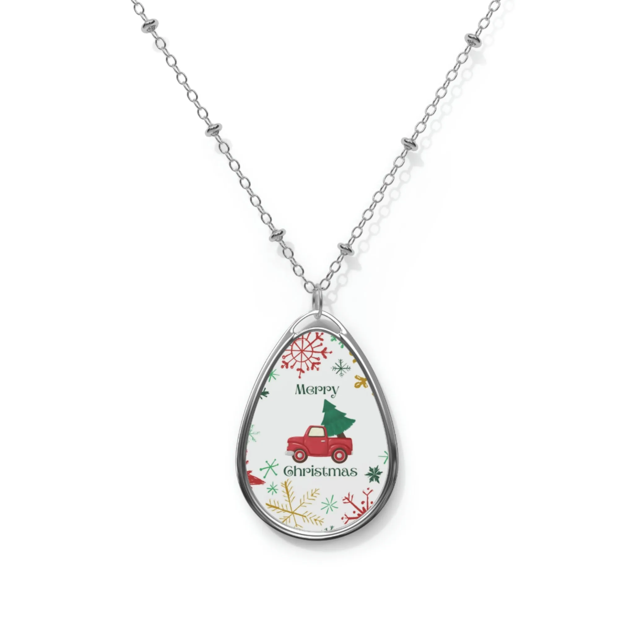 Merry Christmas Oval Necklace