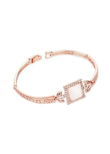 Micro Pave Zirconia Square with Cat's Eye, Rose Gold, Rose Gold Plated Bracelet