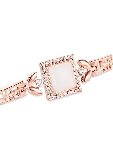 Micro Pave Zirconia Square with Cat's Eye, Rose Gold, Rose Gold Plated Bracelet