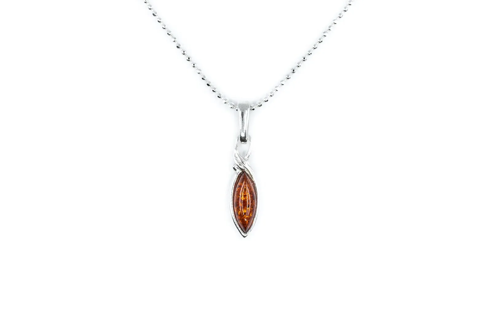 Minimal Leaf Amber Pendant - Elegant Jewelry in Cognac Baltic Amber & Sterling Silver