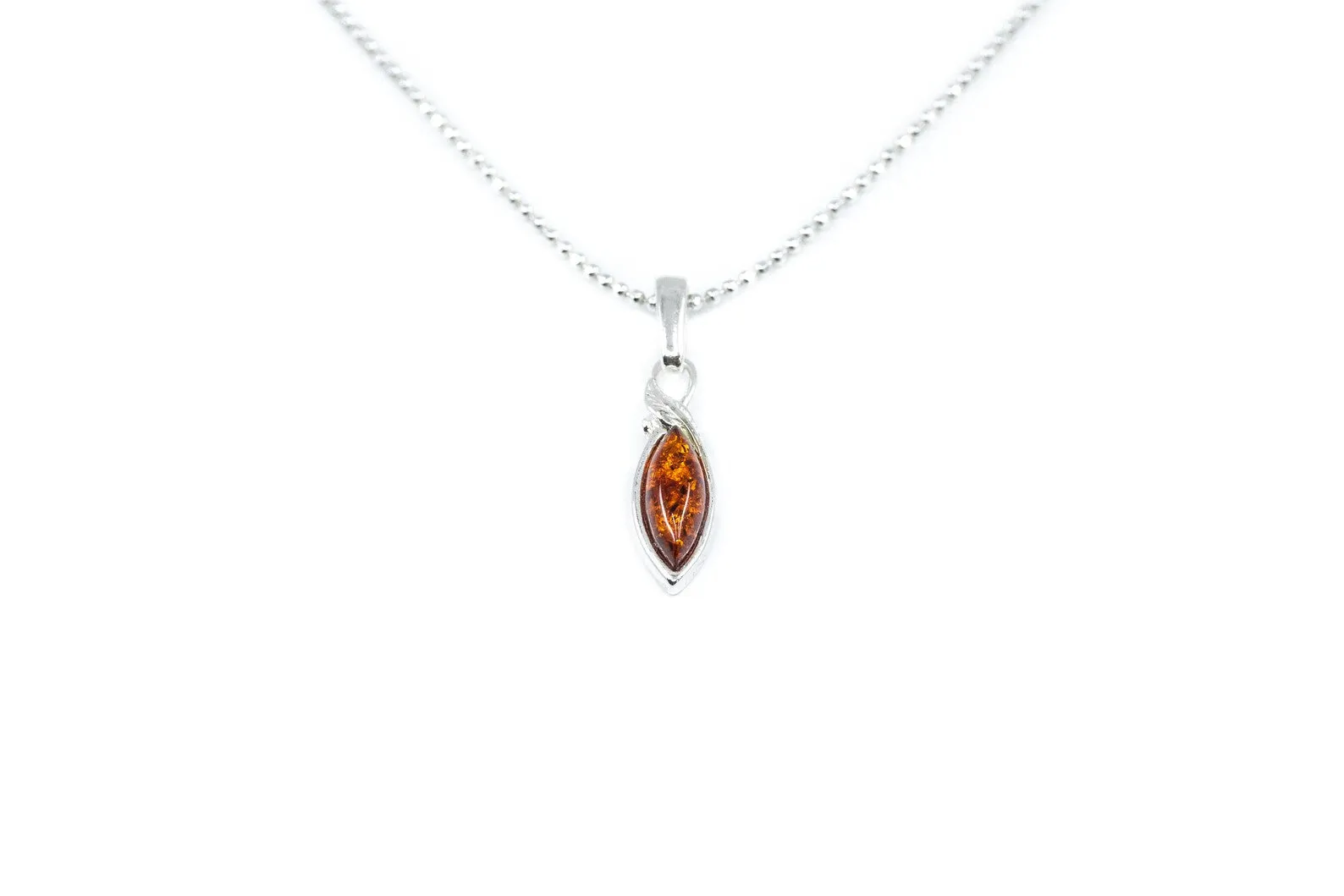 Minimal Leaf Amber Pendant - Elegant Jewelry in Cognac Baltic Amber & Sterling Silver