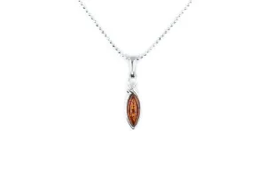 Minimal Leaf Amber Pendant - Elegant Jewelry in Cognac Baltic Amber & Sterling Silver