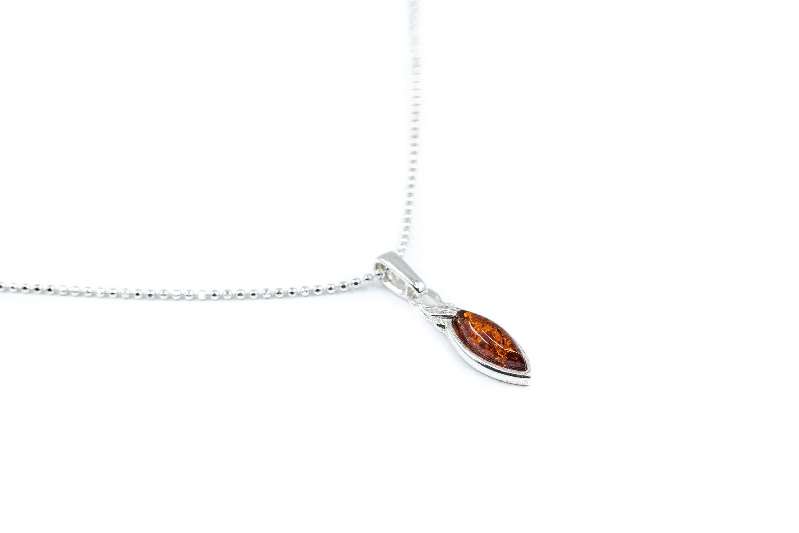 Minimal Leaf Amber Pendant - Elegant Jewelry in Cognac Baltic Amber & Sterling Silver