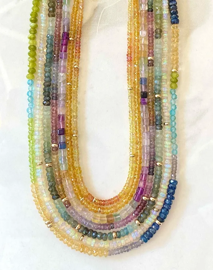 Mixed Gemstone & Gold Bead Necklace