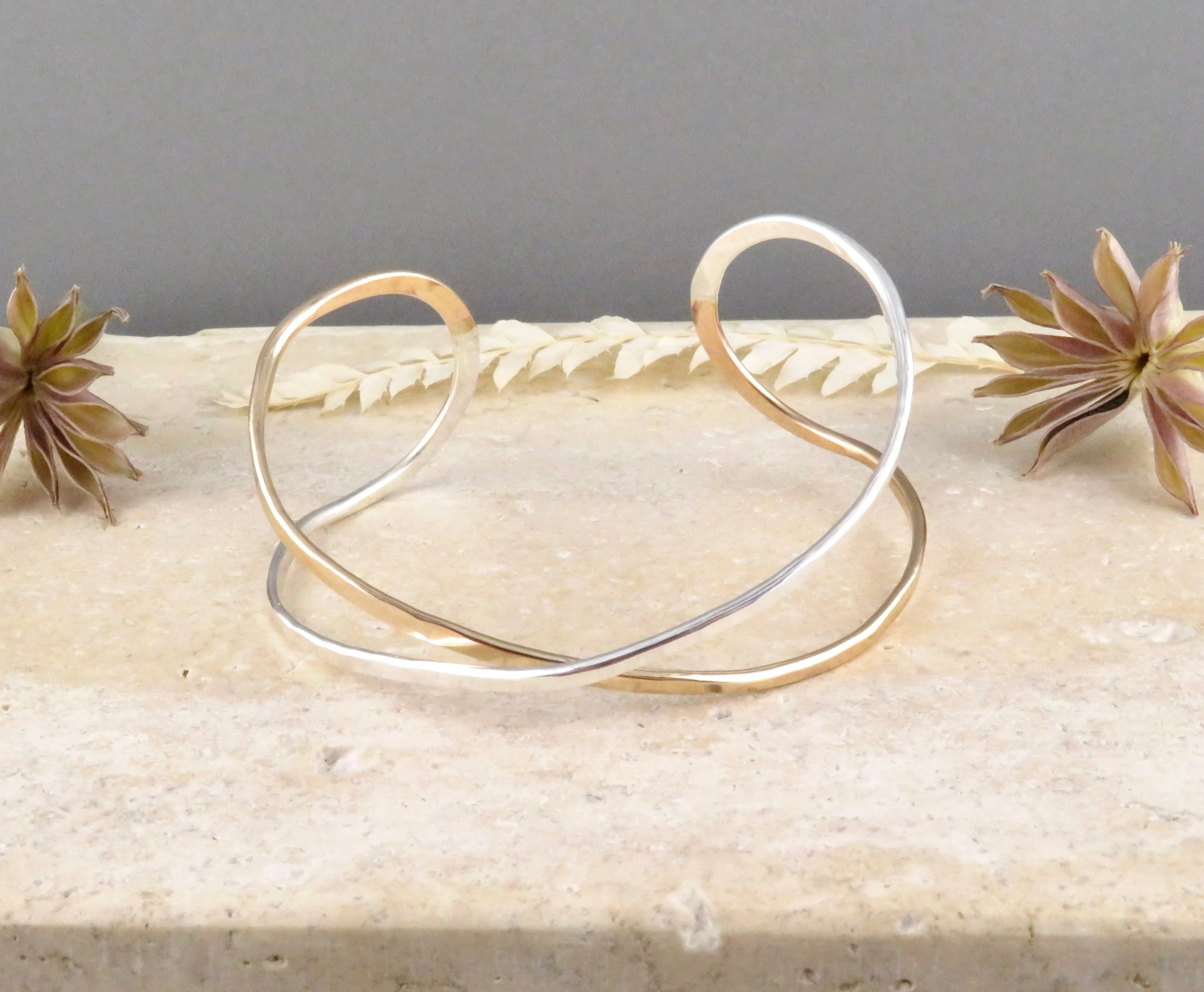 Mixed Metal Criss Cross Cuff Bracelet