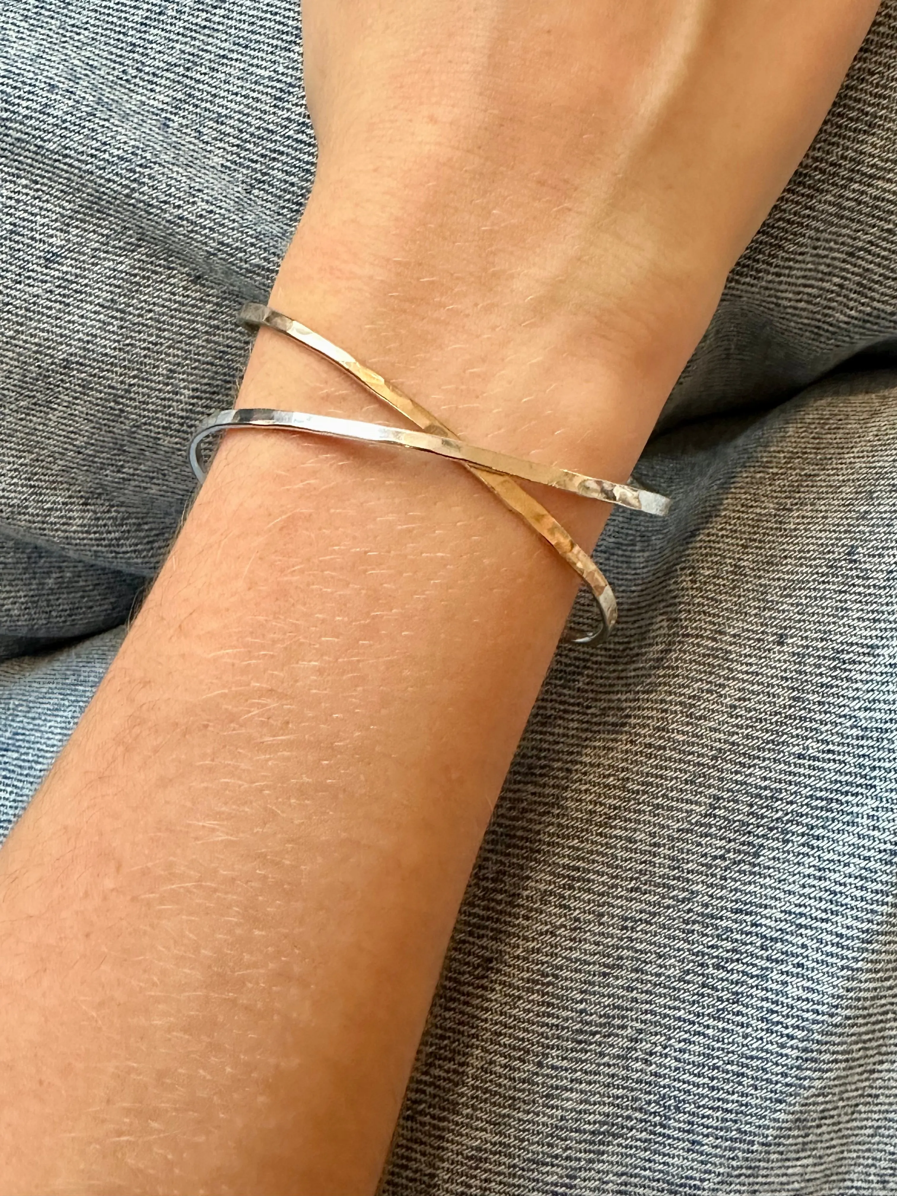 Mixed Metal Criss Cross Cuff Bracelet