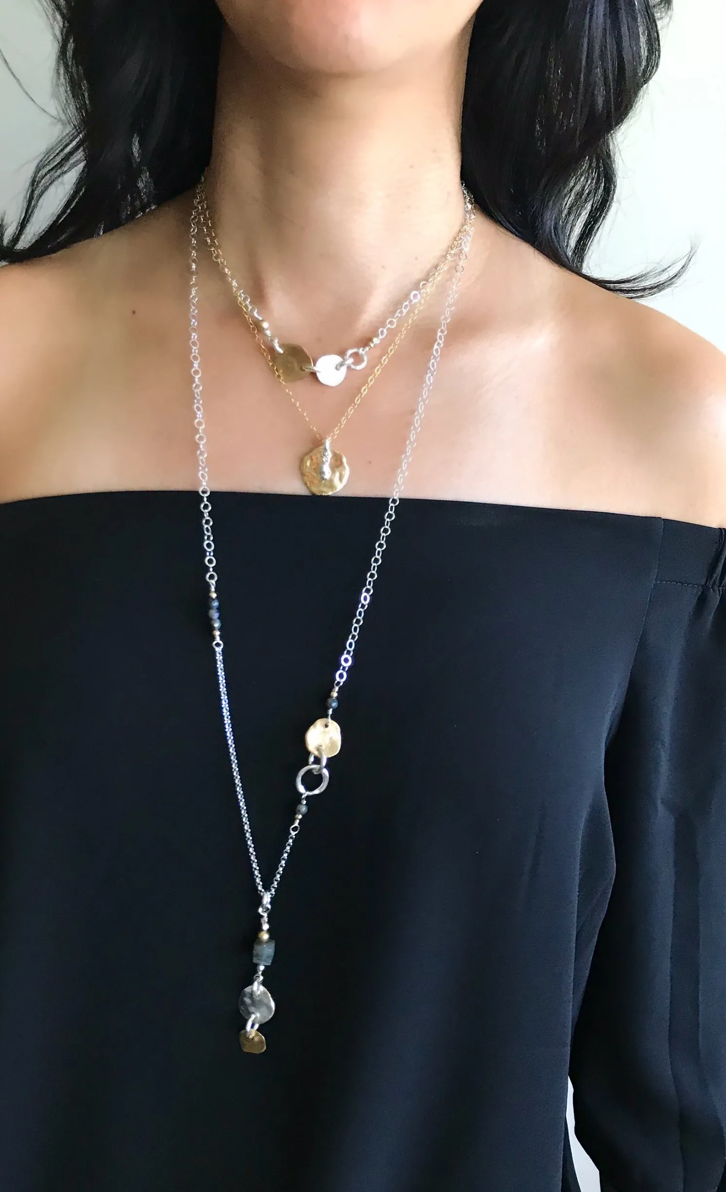 Molten Collection: Molten Bronze Medallion & Silver Stack Necklace