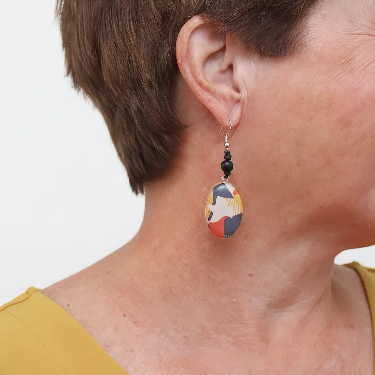 Multi Color Bird Print Earrings