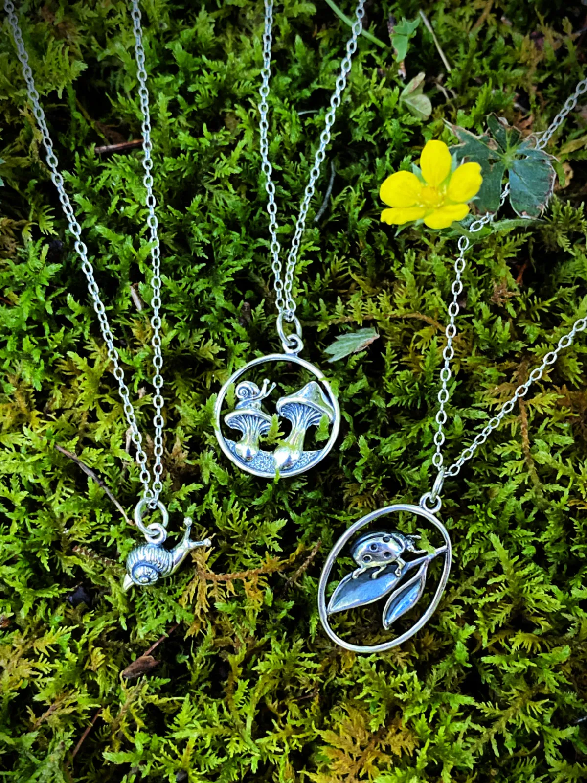 Mushrooms & Snail Necklace