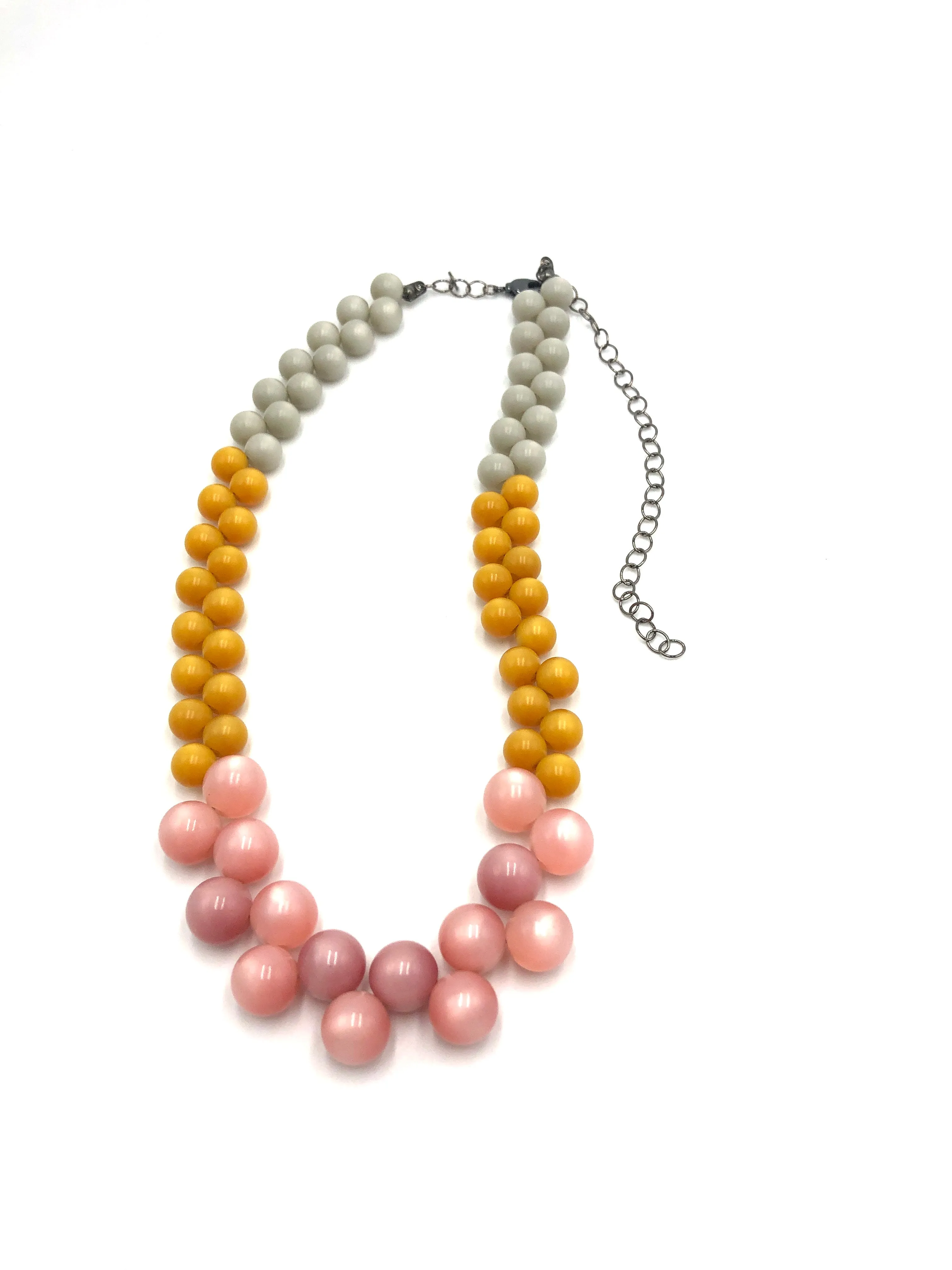 Mustard & Pink Color-Block Button Dot Necklace