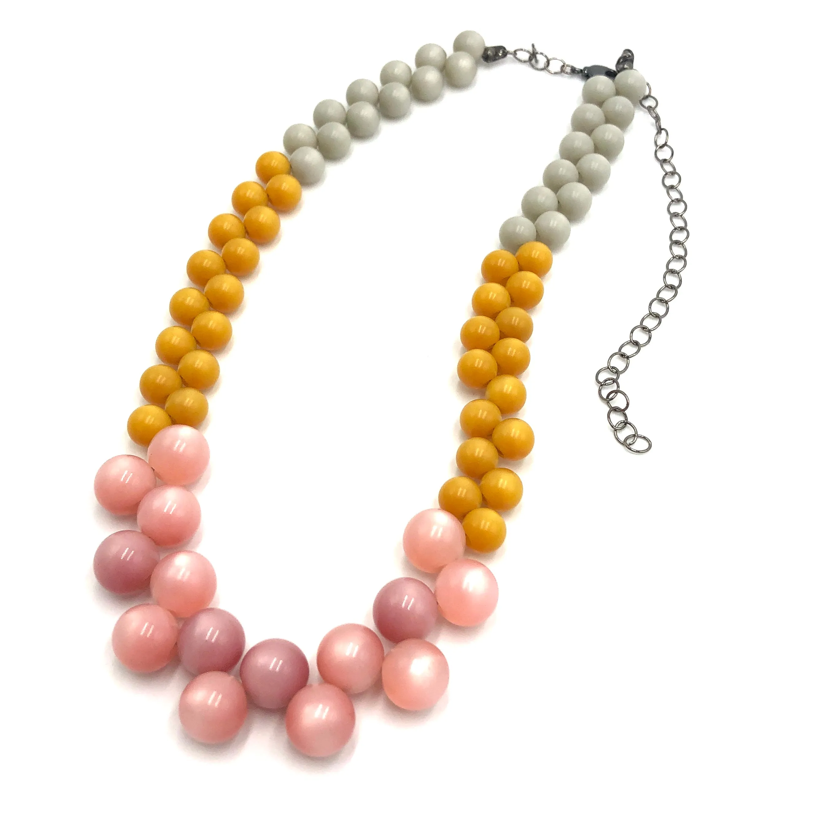 Mustard & Pink Color-Block Button Dot Necklace