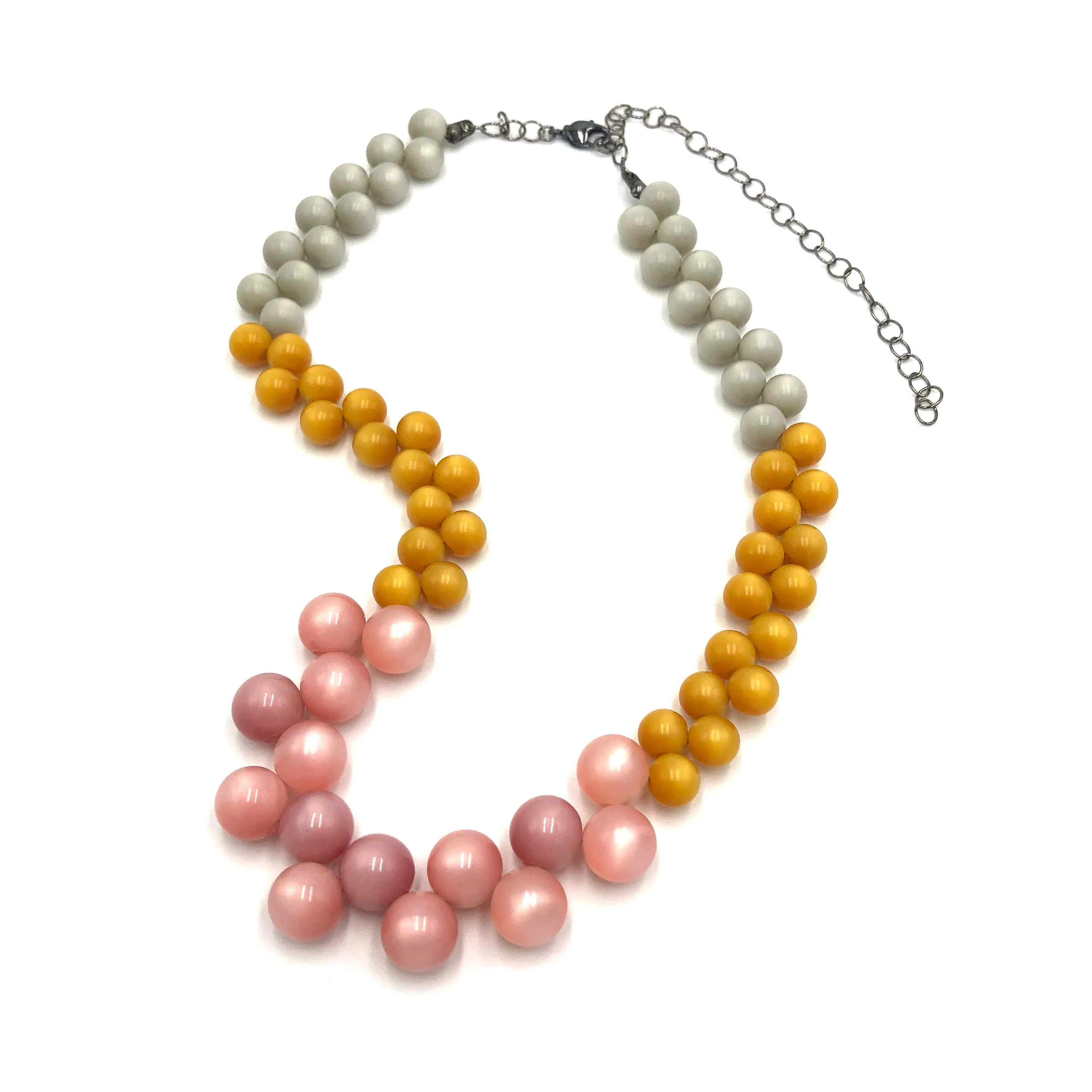 Mustard & Pink Color-Block Button Dot Necklace